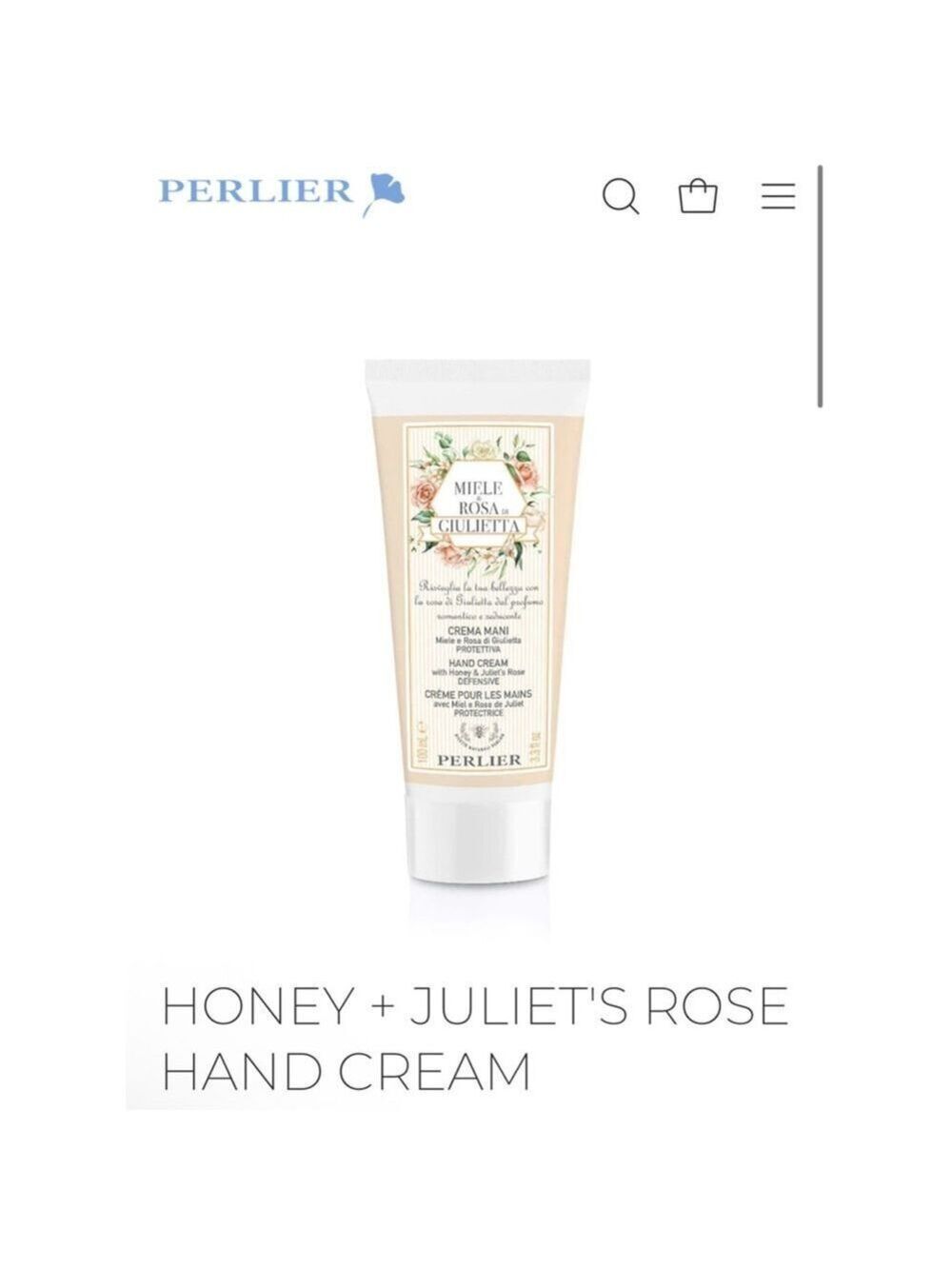 New Perlier Honey & Juliet’s Rise Hand Cream 3.3 oz Beige